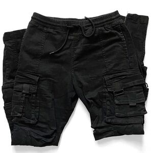 Men’s 30W Adjustable Drawstring Black Cargo Pants